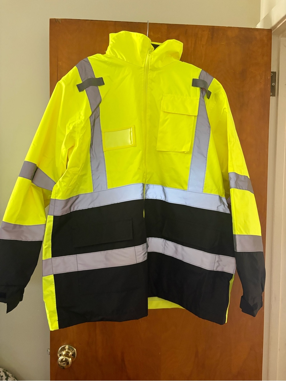 High-Visibility Yellow & Black Safety Jacket with Reflective Tape